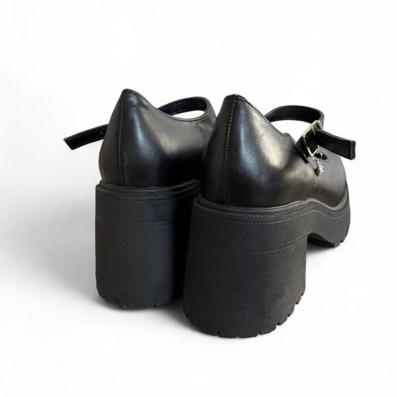 Y2K SUPER‎ chunky Black Mary Jane Platform Charm Sandals Heels 6.5. - Picture 5 of 8
